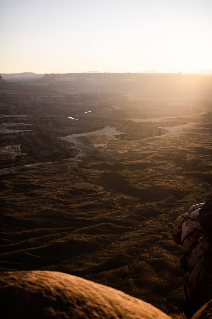 Landscape at sunset of bluffs in the southern Utah desert.