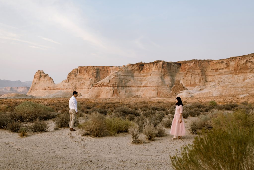 New husband and wife exploring the desert together.