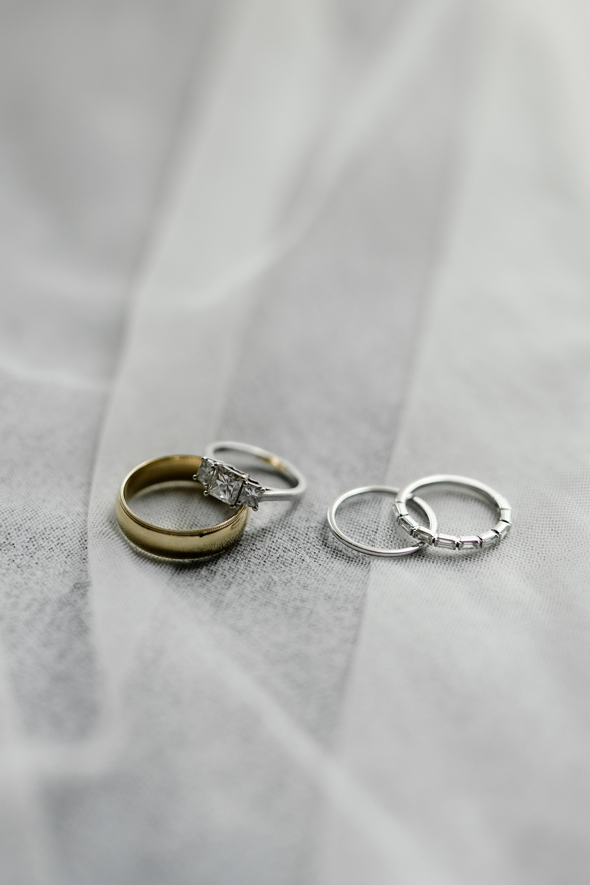 wedding rings on a veil