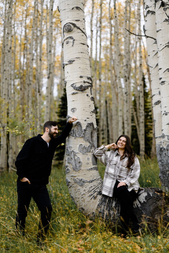 A couple together in the fall foliage of Park City